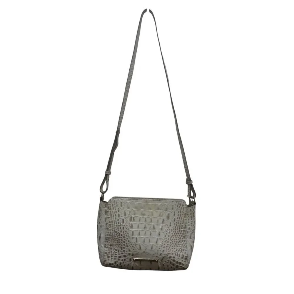 Brahmin Carrie Croc Embossed Leather Sand Dune Crossbody Purse Bag